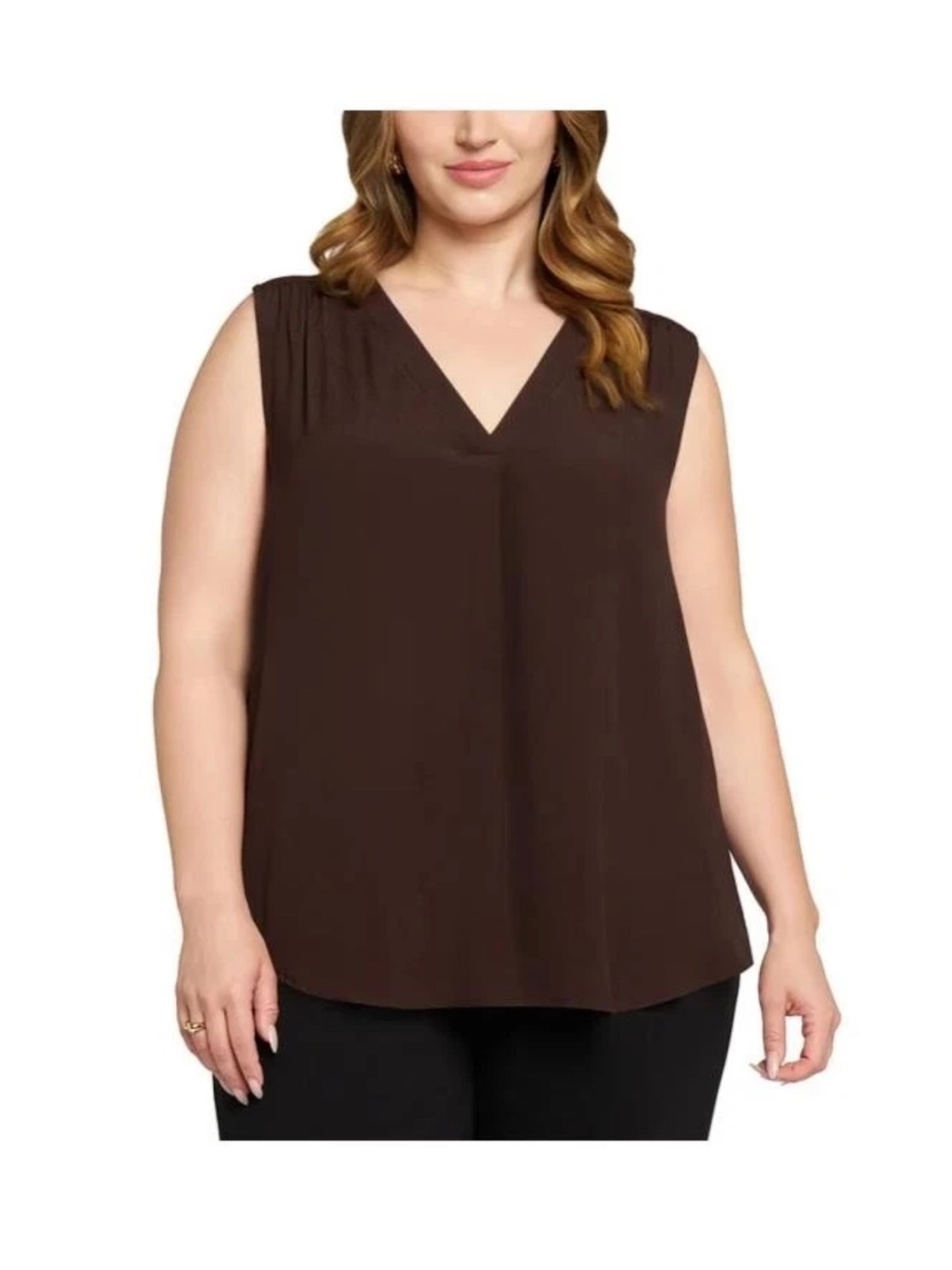 Matty M V-Neck Sleeveless Blouse in Brown